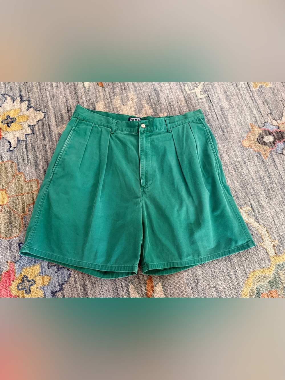 Vintage Ralph Lauren Polo Green Cotton Dress Shorts Mens Size 34 Waist 6 inch